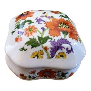 Limoges France Mark Porcelain Trinket Box Vintage Floral Transferware 4” Square